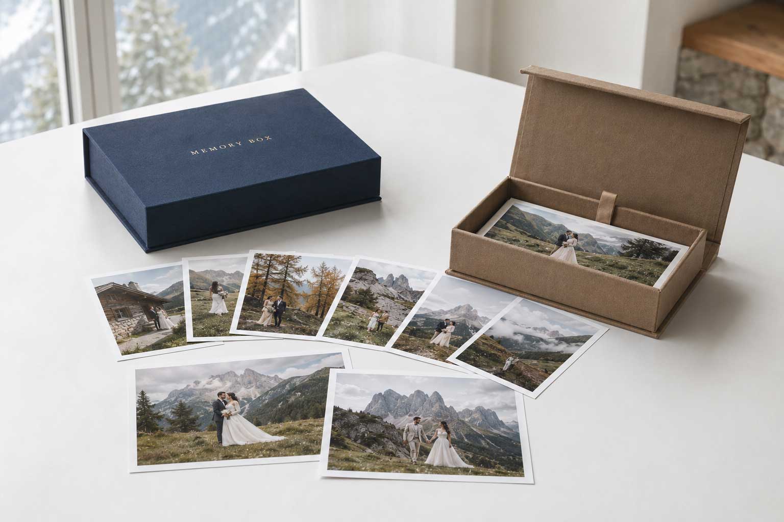 Memory Box rivestita in tessuto con fotografie stampate